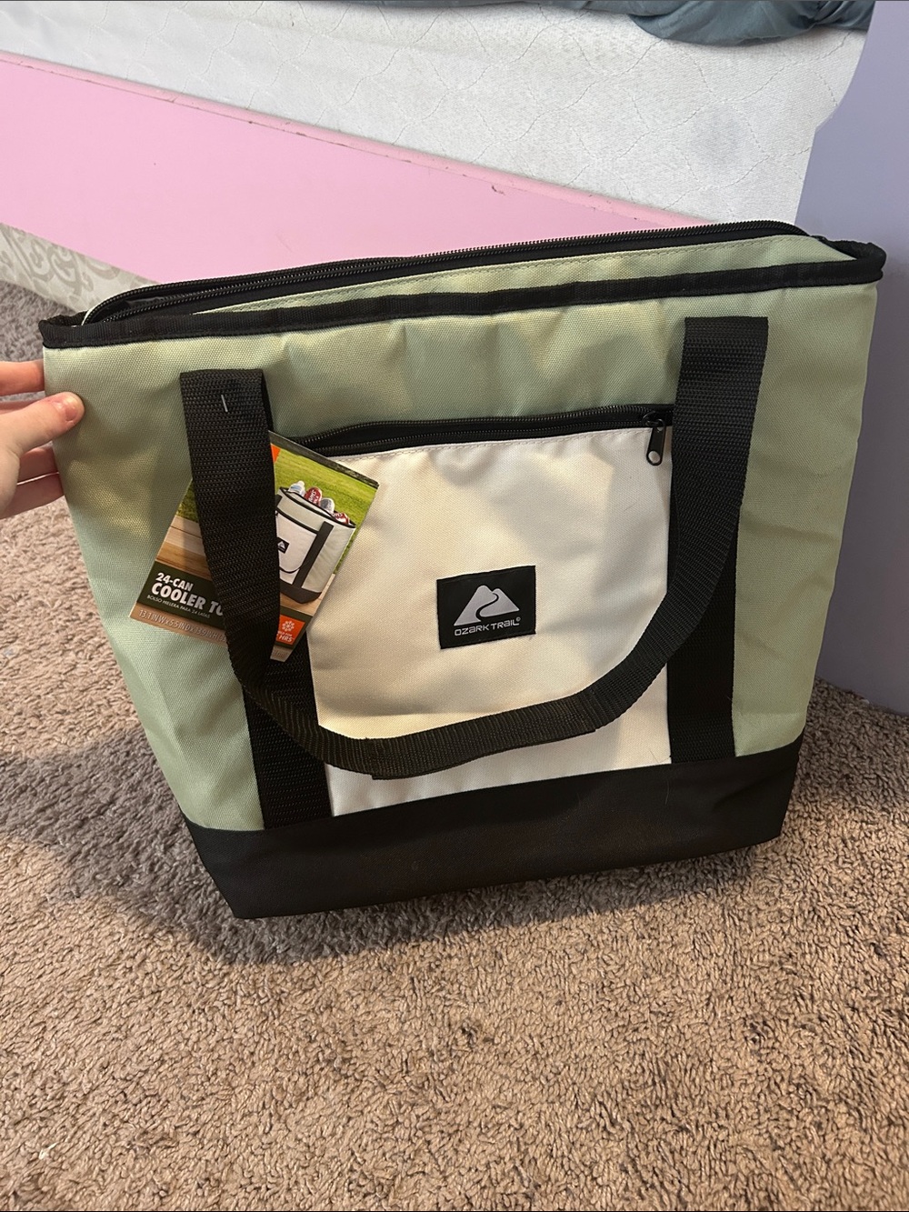 Ozark Trail Sage Green, White & Black Insulated Cooler Tote